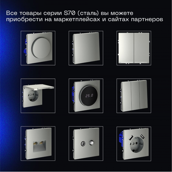 Выключатель встраиваемый Voltum S70 двухклавишный 10А, (сталь) VLS020105 Выключатель встраиваемый Voltum S70 двухклавишный 10А, (сталь) VLS020105