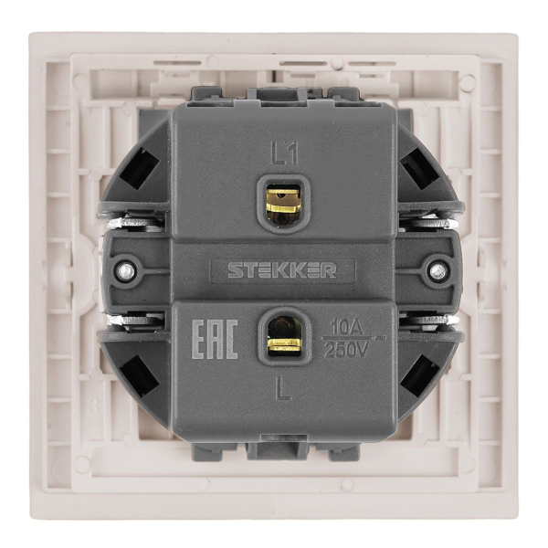Выключатель 1-клавишный самовозвратный (механизм), Stekker, 250В, 10А Мия, RSW10-3112-08, пудровый жемчуг 50573