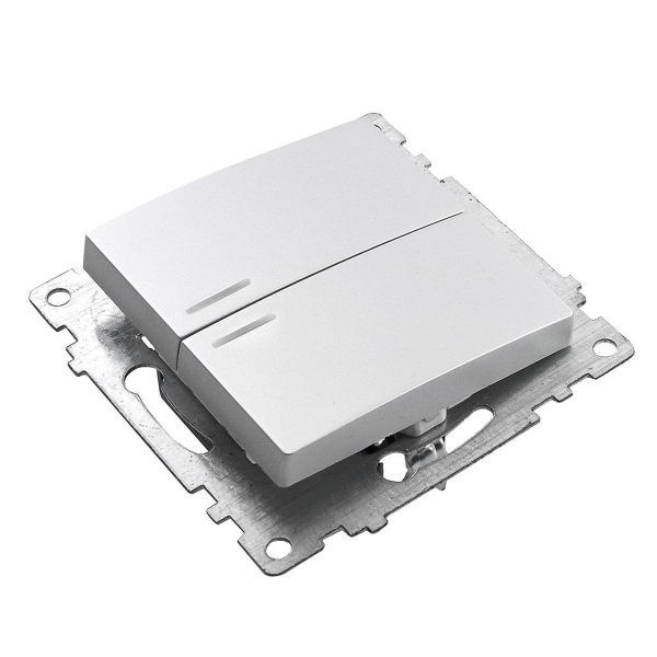 Выключатель двухклавишный Stekker Катрин с подсветкой серебро GLS10-7102-03 39579