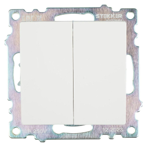 Выключатель двухклавишный Stekker Катрин белый GLS10-7104-01 39300