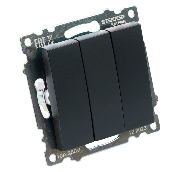 Выключатель трехклавишный Stekker Катрин GLS10-7108-05 черный 49172