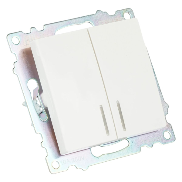 Выключатель двухклавишный Stekker Катрин с подсветкой белый GLS10-7102-01 39301