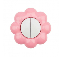 Выключатель двухклавишный KRANZ HAPPY Цветок скрытой установки, белый/розовый KR-78-0624