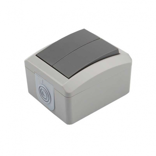 Выключатель двухклавишный INDUSTRIAL IP54, о/у, серый KRANZ KR-78-0609 Выключатель двухклавишный INDUSTRIAL IP54, о/у, серый KRANZ KR-78-0609