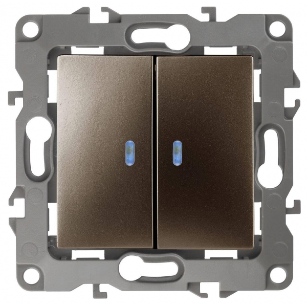 Выключатель двухклавишный с подсветкой ЭРА 12 10AX 250V 12-1105-13 Б0019292 Выключатель двухклавишный с подсветкой ЭРА 12 10AX 250V 12-1105-13 Б0019292