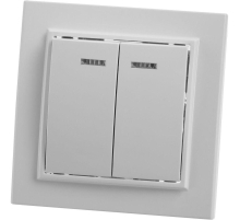 Выключатель 2-клавишный с индикатором Stekker, PSW10-9002-01, 250В, 10А Эрна, белый 39042