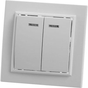 Выключатель 2-клавишный с индикатором Stekker, PSW10-9002-01, 250В, 10А Эрна, белый 39042