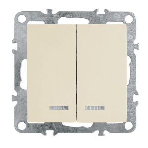 Выключатель 2-клавишный с индикатором (механизм), Stekker, PSW10-9102-02, 250В, 10А Эрна, слоновая кость 39321