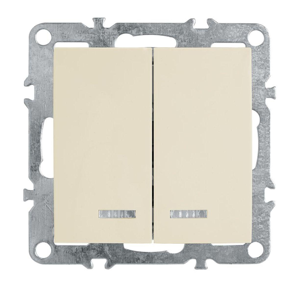 Выключатель 2-клавишный с индикатором (механизм), Stekker, PSW10-9102-02, 250В, 10А Эрна, слоновая кость 39321