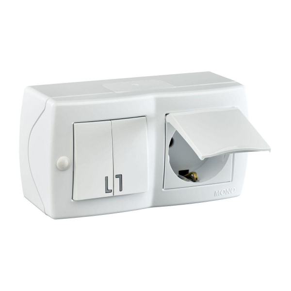Выключатель - розетка Mono Electric Octans IP20 двухклавишный - 2К+З с крышкой белый 104-010101-187 Выключатель - розетка Mono Electric Octans IP20 двухклавишный - 2К+З с крышкой белый 104-010101-187