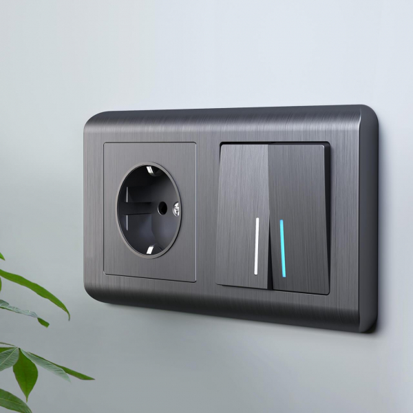 Выключатель двухклавишный проходной с подсветкой Werkel графит рифленый W1122104 4690389158490 Выключатель двухклавишный проходной с подсветкой Werkel графит рифленый W1122104 4690389158490