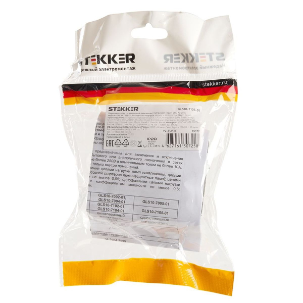 Переключатель одноклавишный Stekker Катрин белый GLS10-7105-01 39572