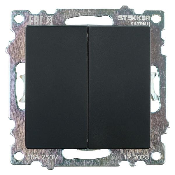 Переключатель двухклавишный Stekker Катрин GLS10-7107-05 черный 49167