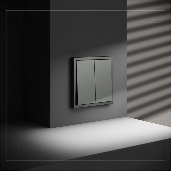 Выключатель с самовозвратом встраиваемый Voltum S70 двухклавишный 10А, (титан) VLS020606