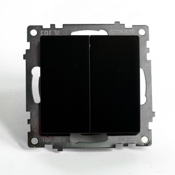 Переключатель двухклавишный Stekker Катрин GLS10-7107-05 черный 49167