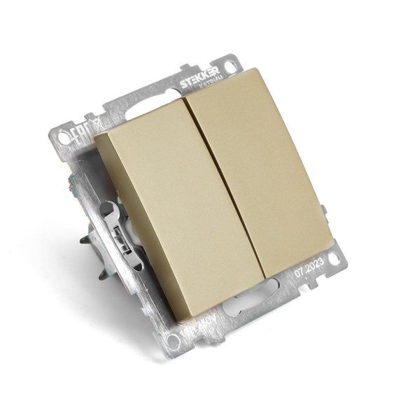 Выключатель двухклавишный Stekker Катрин золото GLS10-7104-08 49216