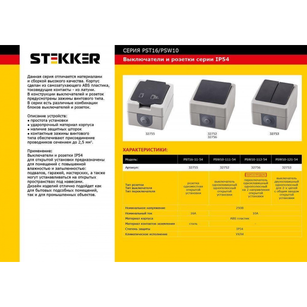 Выключатель двухклавишный Stekker Велена серый-графит PSW10-121-54 32753