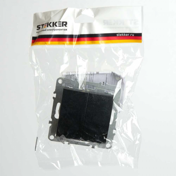 Выключатель двухклавишный Stekker Эрна черный PSW10-9104-03 49149 Выключатель двухклавишный Stekker Эрна черный PSW10-9104-03 49149
