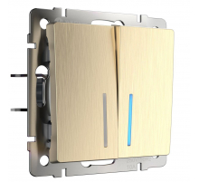 Выключатель Werkel двухклавишный проходной с подсветкой шампань рифленый W1122110 4690389160257