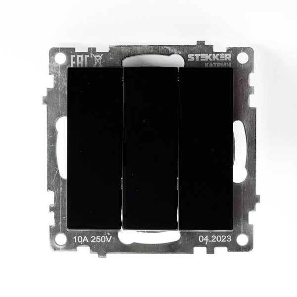 Выключатель трехклавишный Stekker Катрин GLS10-7108-05 черный 49172