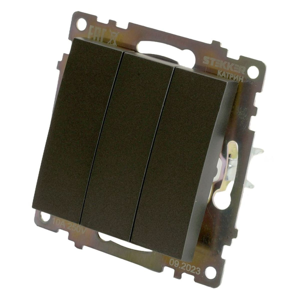 Выключатель трехклавишный Stekker Катрин графит GLS10-7108-06 49415