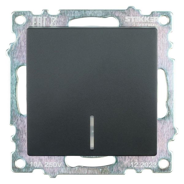Выключатель одноклавишный Stekker Катрин с подсветкой черный GLS10-7101-05 39605
