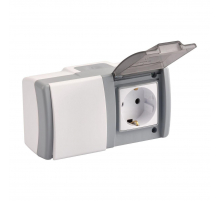 Выключатель - розетка Mono Electric Octans IP54 одноклавишный - 2К+З бело-серый 154-020001-180