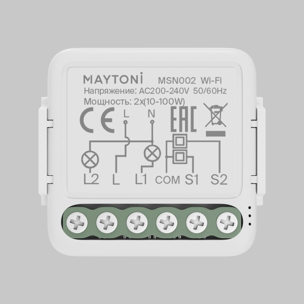 Wi-Fi выключатель двухканальный (без нуля) Maytoni Technical Smart home MSN002