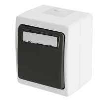 Выключатель 1-клавишный с окном для маркировки самовозвратный Stekker, PSW10-114-54, открытой установки, 250В, 10А, IP54, серый/графит 49723