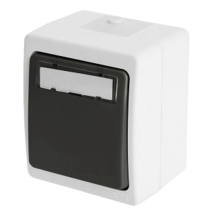 Выключатель 1-клавишный с окном для маркировки самовозвратный Stekker, PSW10-114-54, открытой установки, 250В, 10А, IP54, серый/графит 49723