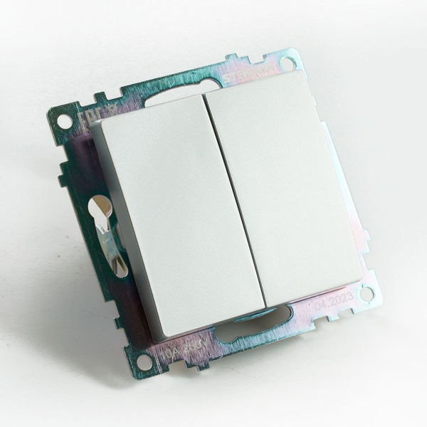 Переключатель двухклавишный Stekker Катрин GLS10-7107-03 серебро 49168