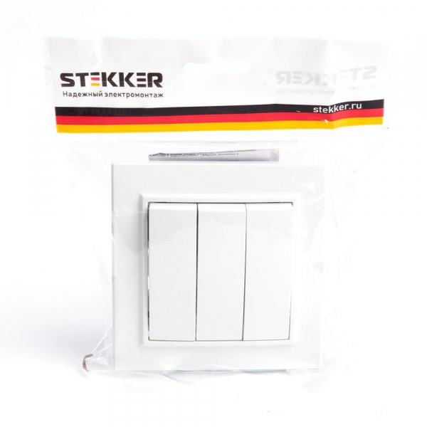 Выключатель трехклавишный Stekker Эрна белый PSW10-9007-01 39922 Выключатель трехклавишный Stekker Эрна белый PSW10-9007-01 39922