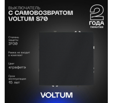 Выключатель с самовозвратом встраиваемый Voltum S70 одноклавишный 10А, (графит) VLS010607