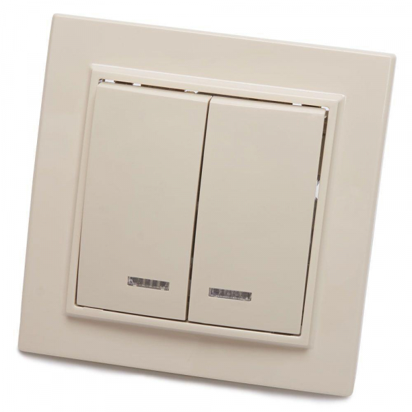 Выключатель двуклавишный Stekker Эрна с подсветкой слоновая кость PSW10-9002-02 39229 Выключатель двуклавишный Stekker Эрна с подсветкой слоновая кость PSW10-9002-02 39229