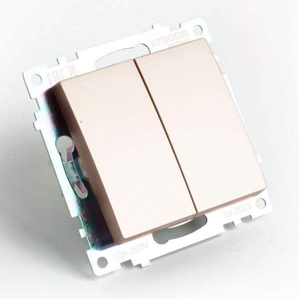 Переключатель двухклавишный Stekker Катрин GLS10-7107-02 шампань 49169