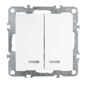 Выключатель 2-клавишный с индикатором (механизм), Stekker, PSW10-9102-01, 250В, 10А Эрна, белый 39310