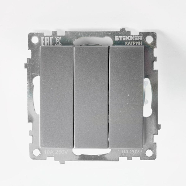 Выключатель трехклавишный Stekker Катрин GLS10-7108-03 серебро 49173