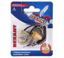 Выключатель для настенного светильника REXANT c проводом и деревянным наконечником, серебряный, 1 шт. 06-0242-A