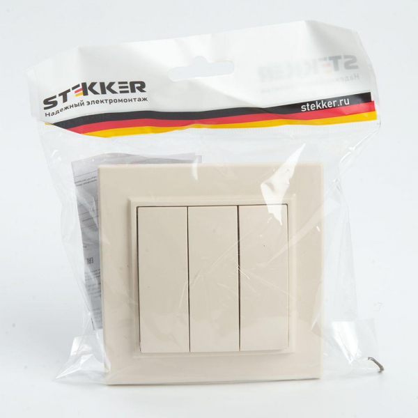 Выключатель трехклавишный Stekker Эрна слоновая кость PSW10-9007-02 39923 Выключатель трехклавишный Stekker Эрна слоновая кость PSW10-9007-02 39923