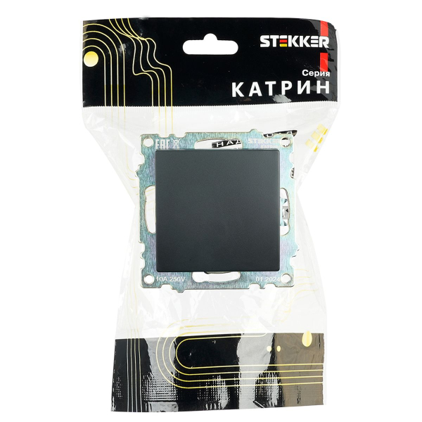 Переключатель одноклавишный Stekker Катрин черный GLS10-7105-05 39604