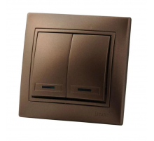 Выключатель двойной с подсветкой Lezard Mira коричневый со вставкой 701-3131-112