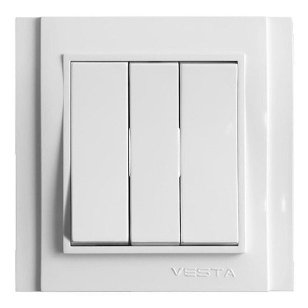 Выключатель трехклавишный Vesta-Electric Verona белый FVK020301BEL Выключатель трехклавишный Vesta-Electric Verona белый FVK020301BEL