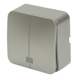 Выключатель двухклавишный Stekker София с подсветкой серебро MSW10-21-03 49298