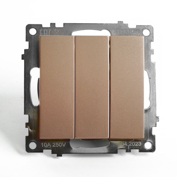 Выключатель трехклавишный Stekker Катрин GLS10-7108-02 шампань 49174