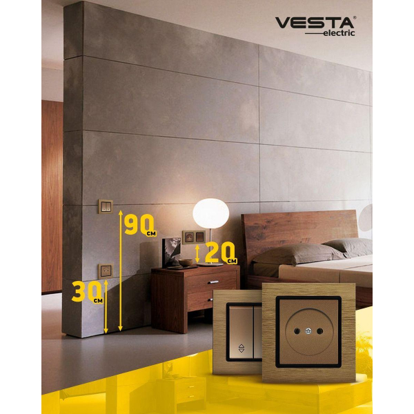 Выключатель двуклавишный проходной Vesta-Electric Exclusive Champagne Metallic шампань FVK050205BSH