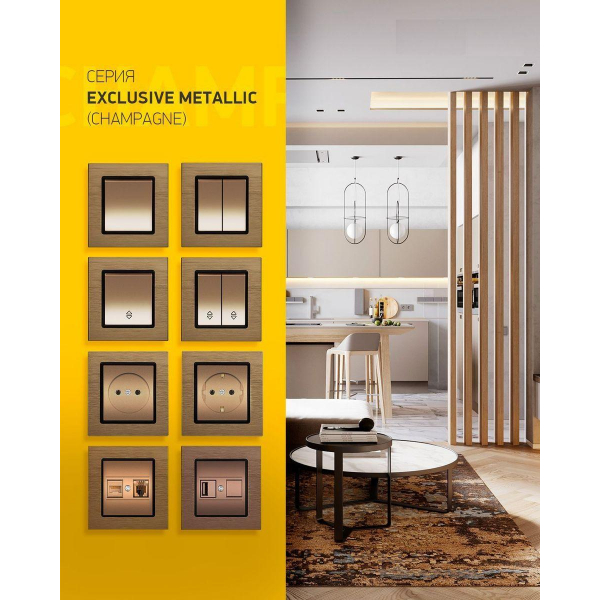 Выключатель одноклавишный Vesta-Electric Exclusive Champagne Metallic шампань FVK050202BSH Выключатель одноклавишный Vesta-Electric Exclusive Champagne Metallic шампань FVK050202BSH