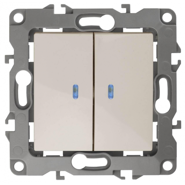 Выключатель двухклавишный с подсветкой ЭРА 12 10AX 250V 12-1105-02 Б0014658 Выключатель двухклавишный с подсветкой ЭРА 12 10AX 250V 12-1105-02 Б0014658