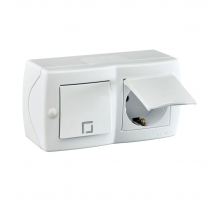 Выключатель - розетка Mono Electric Octans IP20 одноклавишный - 2К+З с крышкой белый 104-010101-183