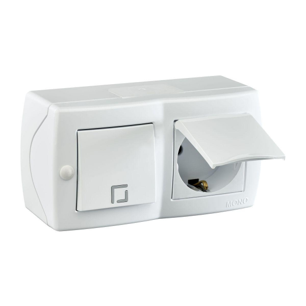 Выключатель - розетка Mono Electric Octans IP20 одноклавишный - 2К+З с крышкой белый 104-010101-183 Выключатель - розетка Mono Electric Octans IP20 одноклавишный - 2К+З с крышкой белый 104-010101-183
