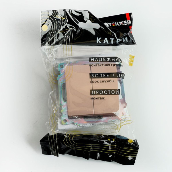 Переключатель двухклавишный Stekker Катрин GLS10-7107-02 шампань 49169